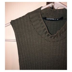 Camo-Green Turtle Neck/Slit Maxi Dress.